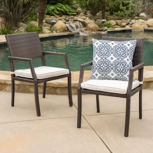 Alondra Multibrown Stationary Faux Rattan Outdoor Dining Chair with White Cushion (2-Pack)