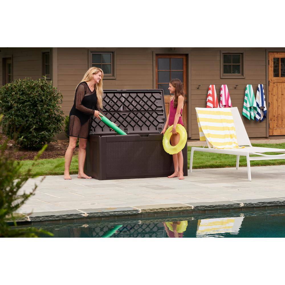 Extra Large Brown Wicker Lockable Resin Deck Box