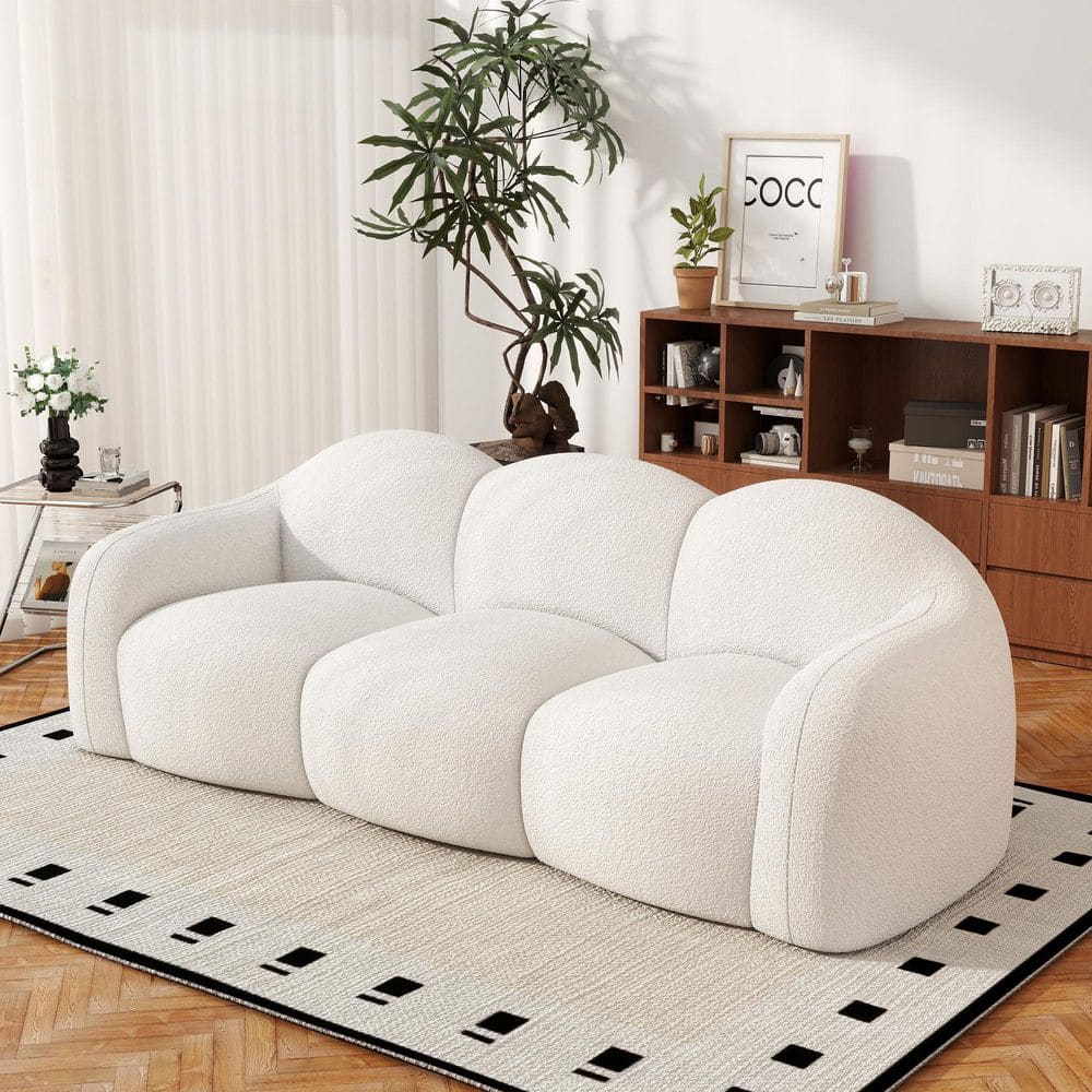 Magic Home 90 in. Straight Arm 3-Seater Curved Comfy Teddy Velvet
