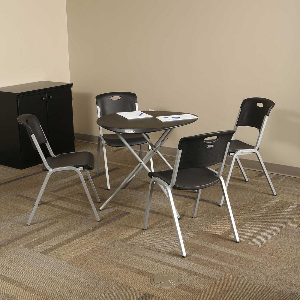 Modern Black and Silver Metal Plastic Utility Chairs, 4 Pack