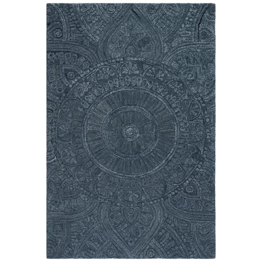 Dark Gray Hand-Tufted Wool Medallion Area Rug 3' x 5'