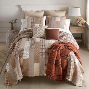 Highland Plaid 3PC Beige and White King Cotton Quilt Set
