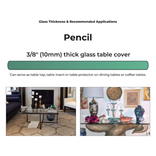 15 in. Clear Square Glass Table Top Tempered Glass 3/8 in. Thick Pencil Polish Touch Corners 15 in. Clear Square Glass Table Top Tempered Glass 3/8 in. Thick Pencil Polish Touch Corners