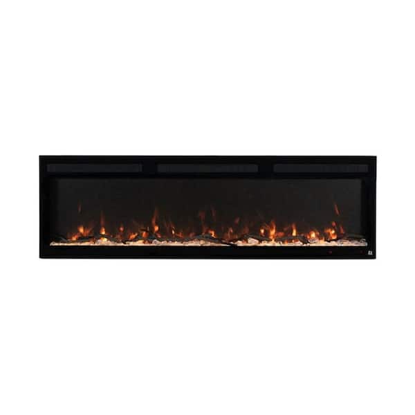 Sideline Fury 65 in. Slim-Depth Wall Mount or Recessed Smart Electric Fireplace in Black with LED Flame