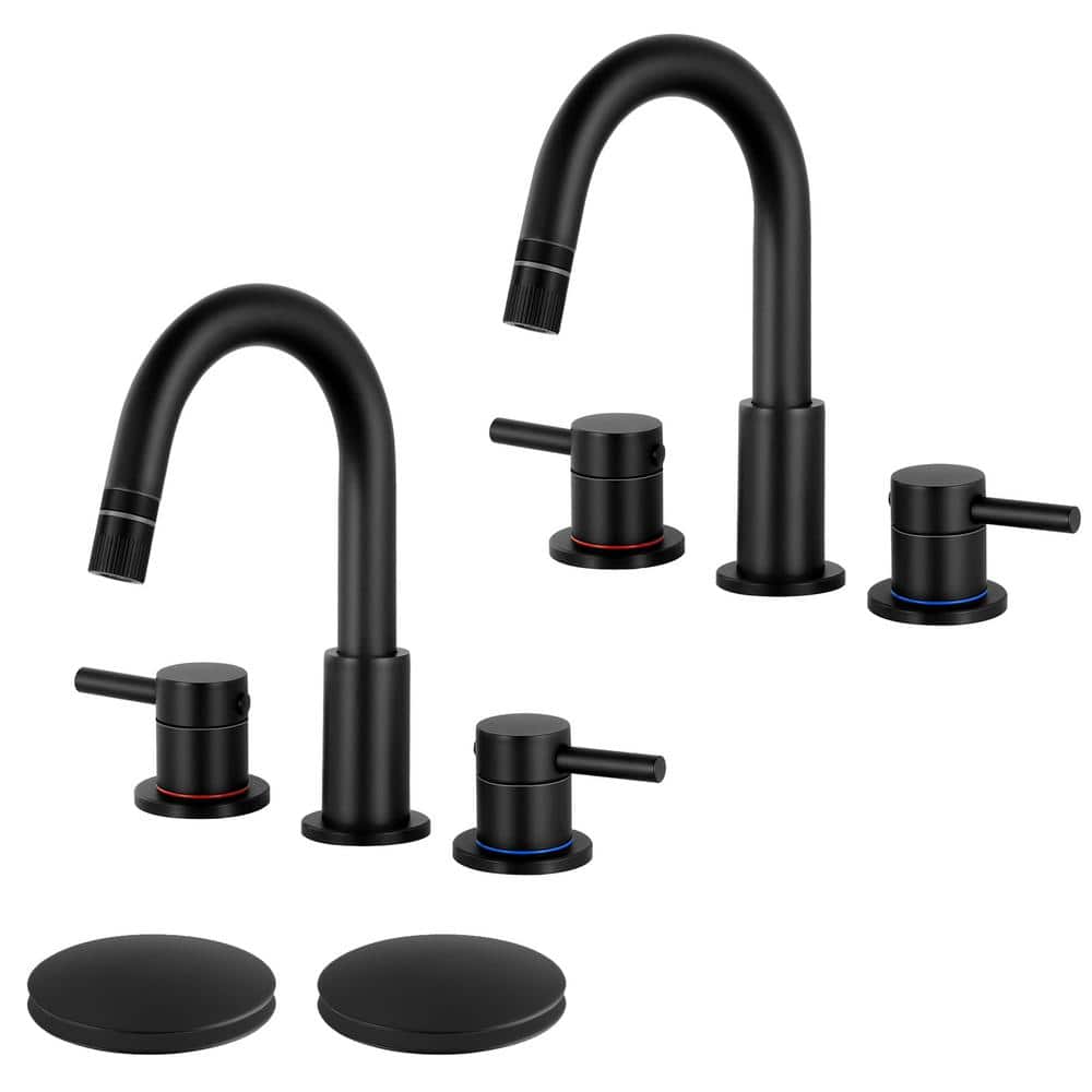 Double Handles 8 in. Widespread Bathroom Sink Faucet with Pull Out Sprayer 