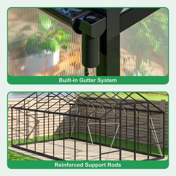 NETAJE 10 ft W x 18 ft D Black Polycarbonate Greenhouse with Quick