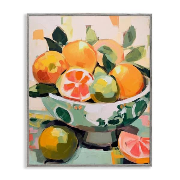 Stupell Industries Fruit Basket Abstraction by LSR Design Studio Gray Framed Food Giclee Art Print 14 in. x 11 in.