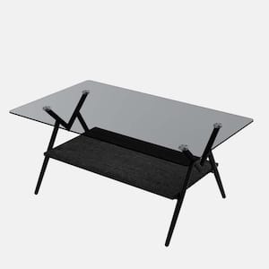 38.6 in. Gray Rectangle Tempered Glass Top Coffee Table