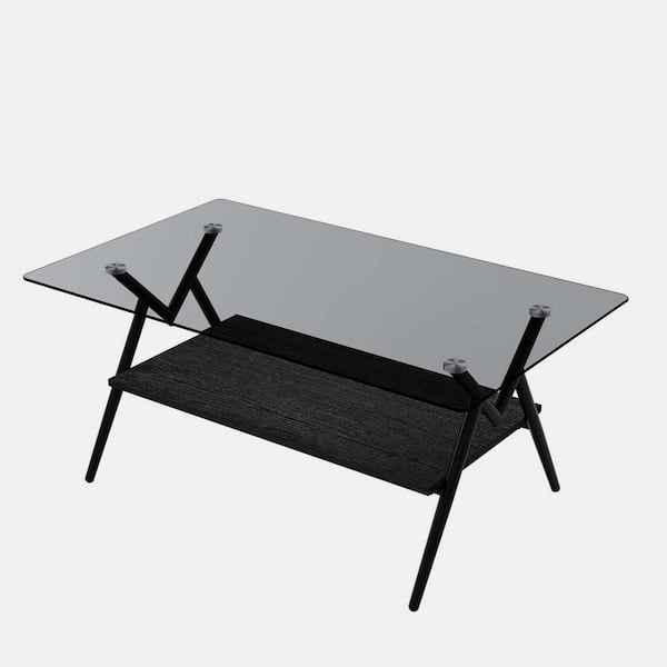 38.6 in. Gray Rectangle Tempered Glass Top Coffee Table