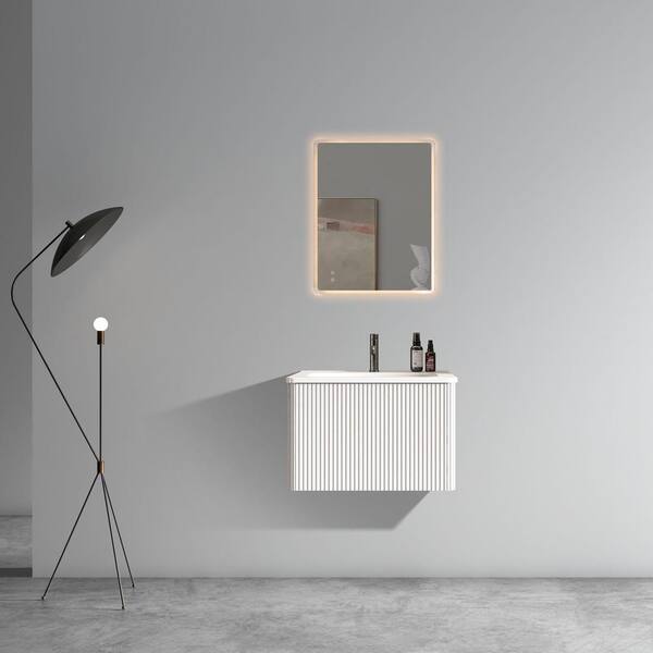 MEDUNJESS Aaby 24 in. W x 18 in. D x 15 in. H Wall Mounted Floating Bath Vanity Cabinet in White with White Ceramic Top and Sink