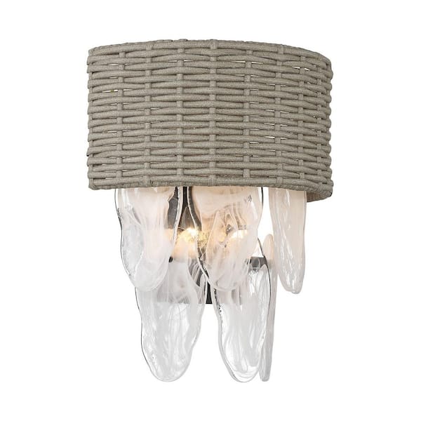 Breakers Isle 4-Light Black Wall Sconce with Rattan and Swirl Glass Shade