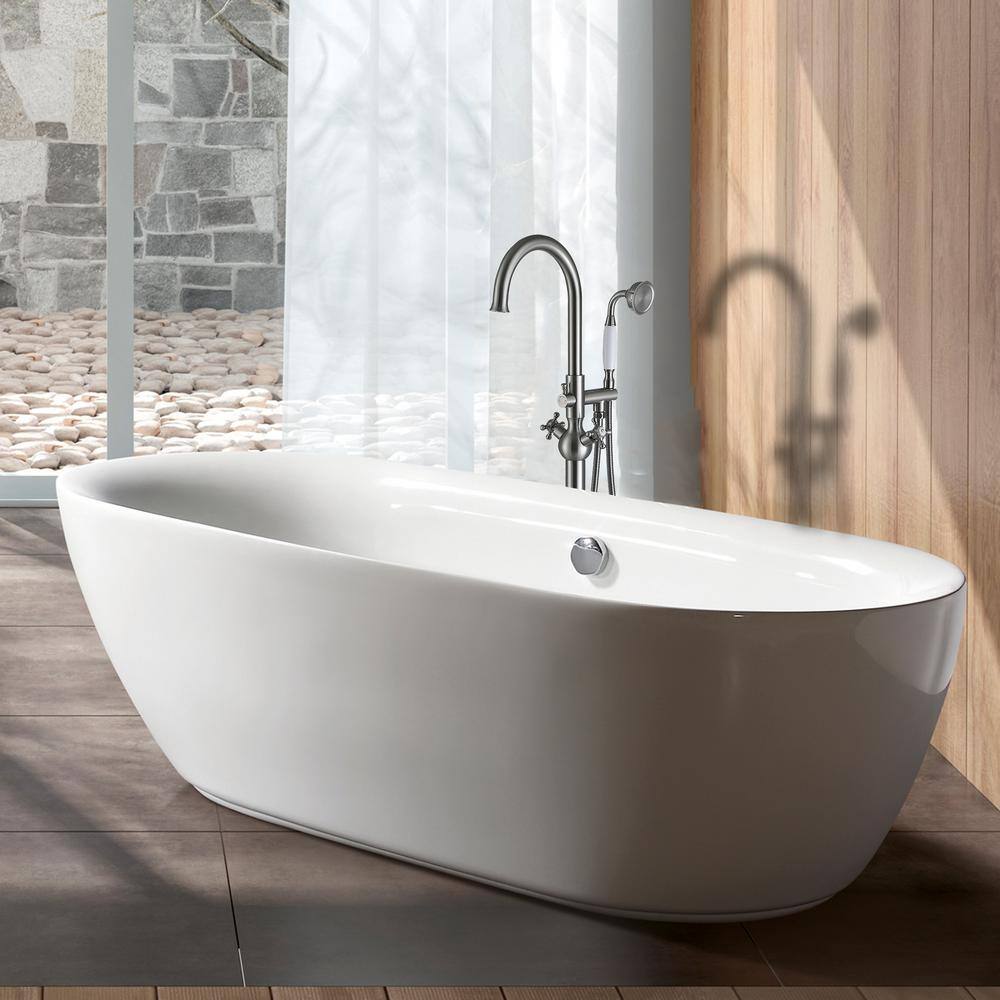 Brushed Nickel Freestanding Tub Filler with Handheld Shower