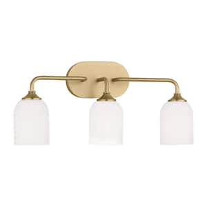Emile Large 22 in. 3-Light Satin Bronze Bathroom Vanity Light with Etched White Glass Shades