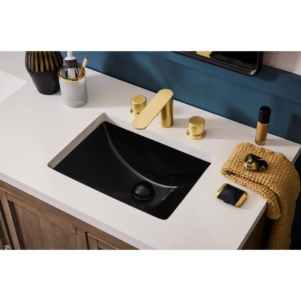 Black Rectangular Ceramic Undermount Bathroom Sink with Overflow