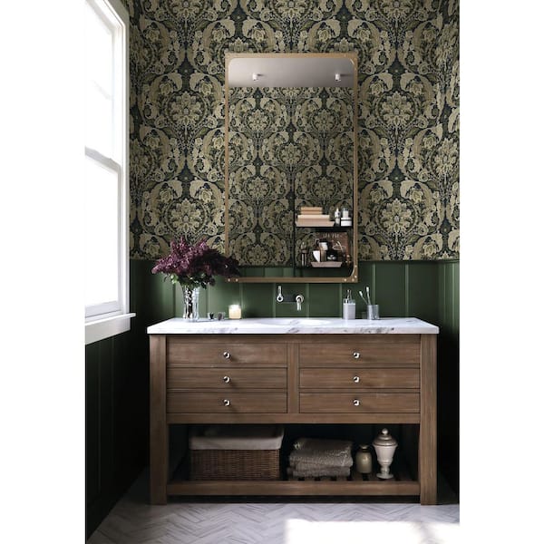 30.75 sq. ft. Deep Sea Thornton Vintage Damask Vinyl Peel and Stick Wallpaper Roll