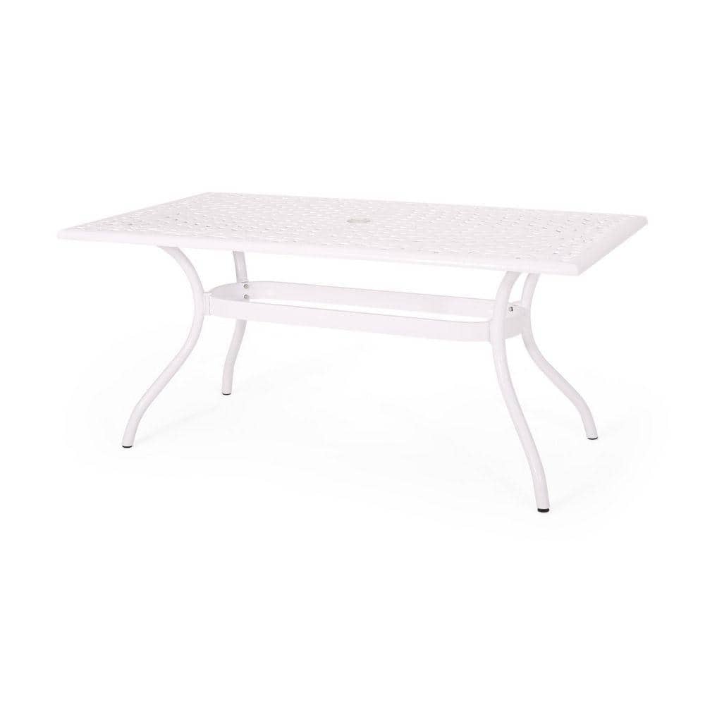 White Metal Rectangular Outdoor Dining Table