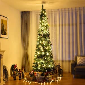 9 ft. PVC Artificial Slim Pencil Unlit Christmas Tree with Stand Home Holiday Decor Green
