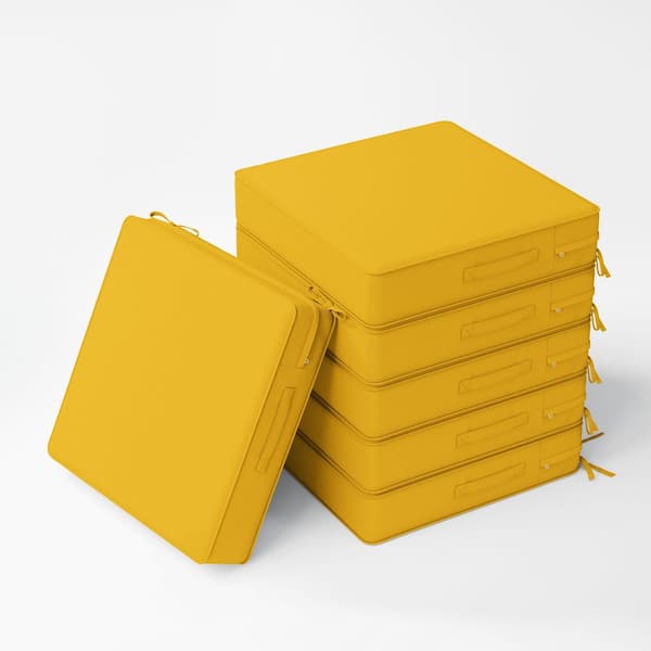 24 x 24 x 5 in. (6-Pack) Outdoor Waterproof Patio Furniture Replacement Seat Cushions with Ties and Handle, Yellow