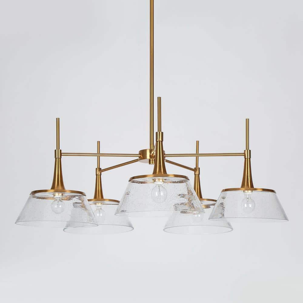 Gold and Clear Glass 5-Light Modern Chandelier