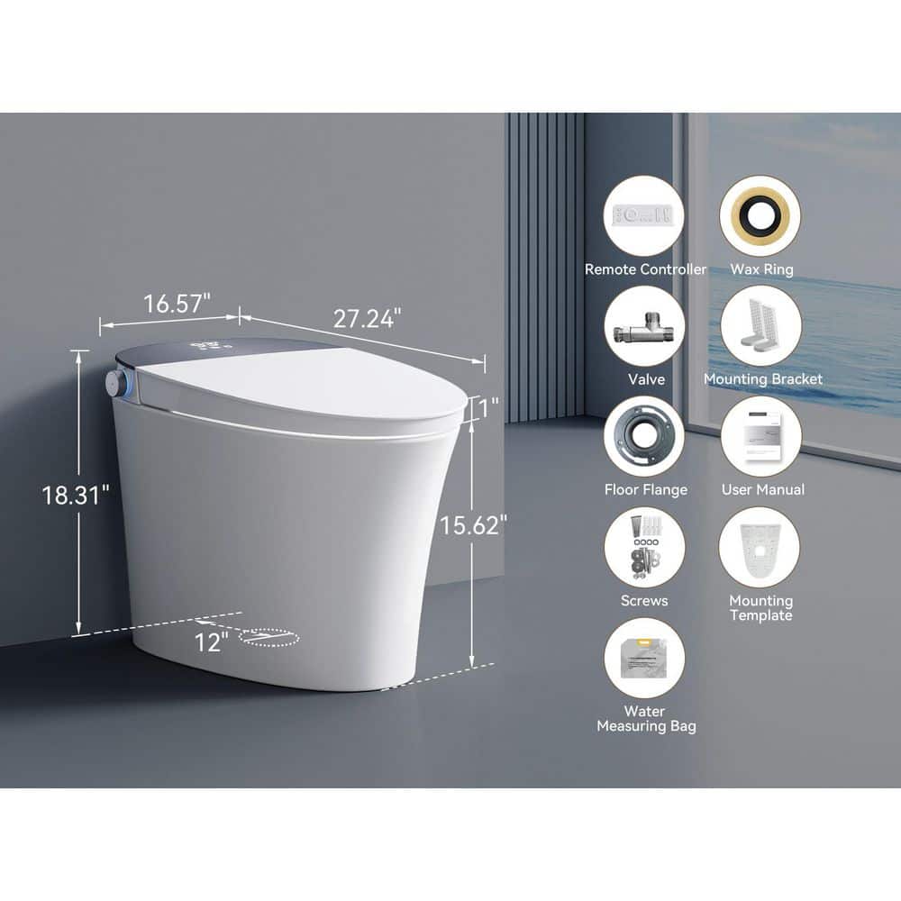 White Ceramic Smart Bidet Toilet with LED Display and Heated Seat