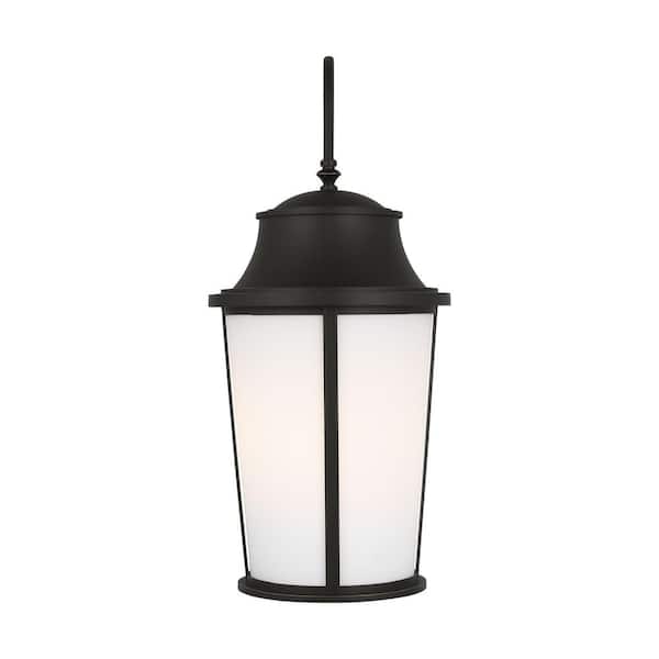 Generation Lighting - Portola Extra Large Antique Bronze Traditional Outdoor Hardwired Arm Lantern Sconce with White Glass, No Bulb Included