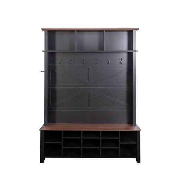 Harper & Bright Designs Black 4-in-1 Farmhouse Hall Tree with 6