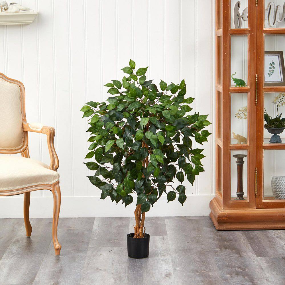 Elegant Ficus Silk Floor Plant in Black Pot, 35" Outdoor-Ready