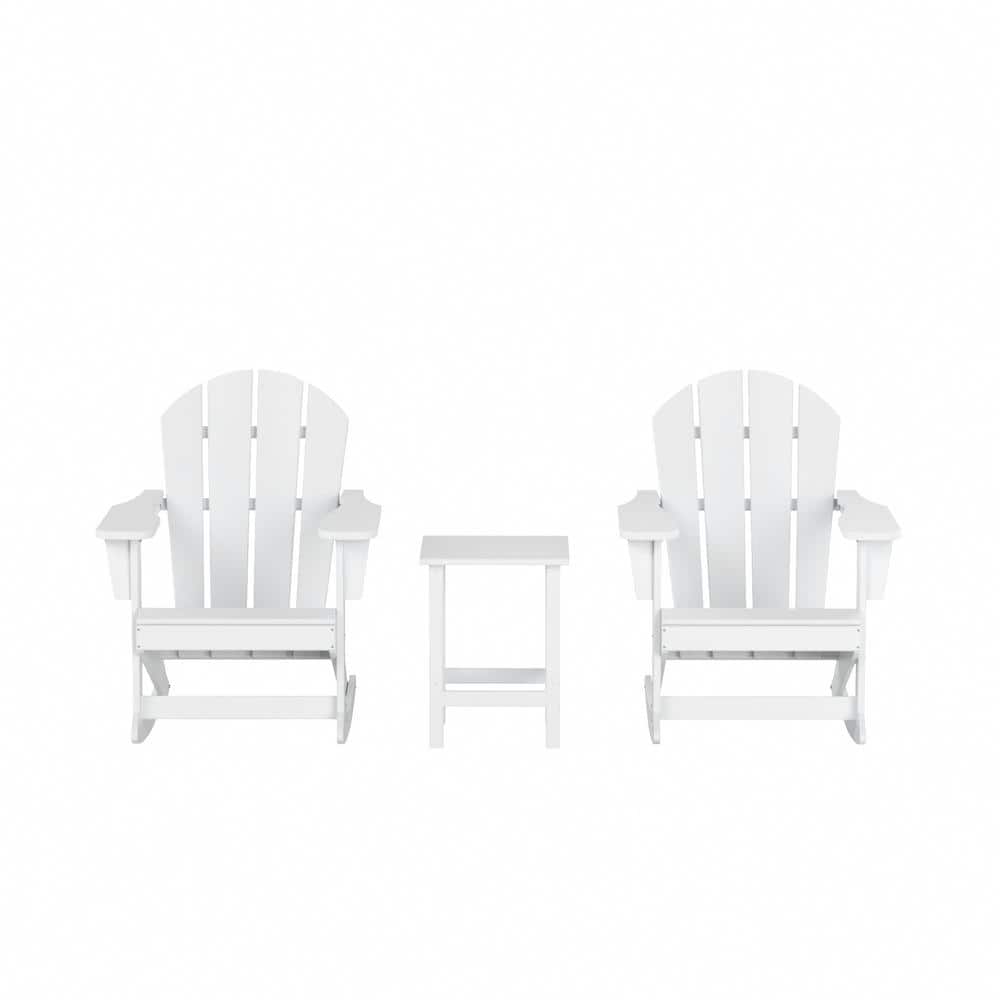 Laguna White HDPE Outdoor Rocking Adirondack Chairs with Side Table Set
