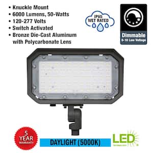 64-Watt Equivalent 9 in. 6000 Lumens Bronze Outdoor Integrated LED Flood Light Adjustable Knuckle Mount Security Light