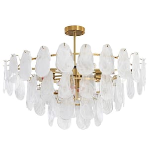 31 in. 12-Light Gold Crystal Chandelier, 3-Layers Brass Ceiling Light for Living Room, Bulbs Included
