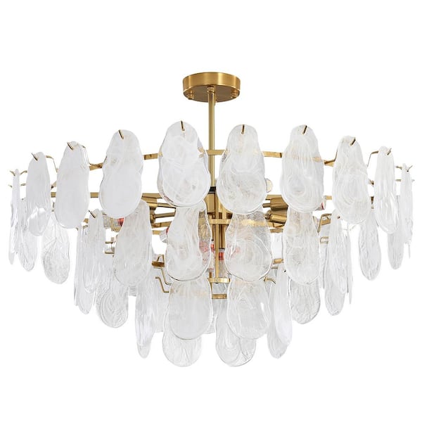 Depuley 31 in. 12-Light Gold Crystal Chandelier, 3-Layers Brass Ceiling Light for Living Room, Bulbs Included