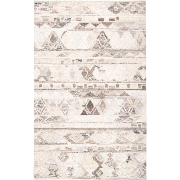 HomeRoots Beige Ivory and Gray Geometric 9 ft. x 12 ft. Area Rug