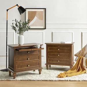 Julia Walnut 27 in. H Traditional 3-Drawer Solid Wood Legs Nightstand with Charging Station Set of 2