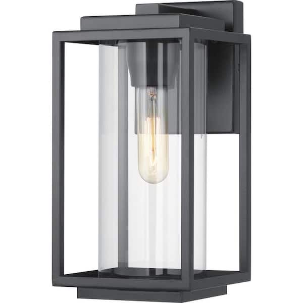 Macstreet 12 in. 1-Light Matte Black Modern Outdoor Wall Lantern with Clear Glass