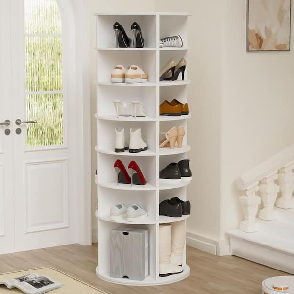 72.4 in. H x 23.6 in. W White 7-Tier Spinning Particle Board Shoe Storage Cabinet