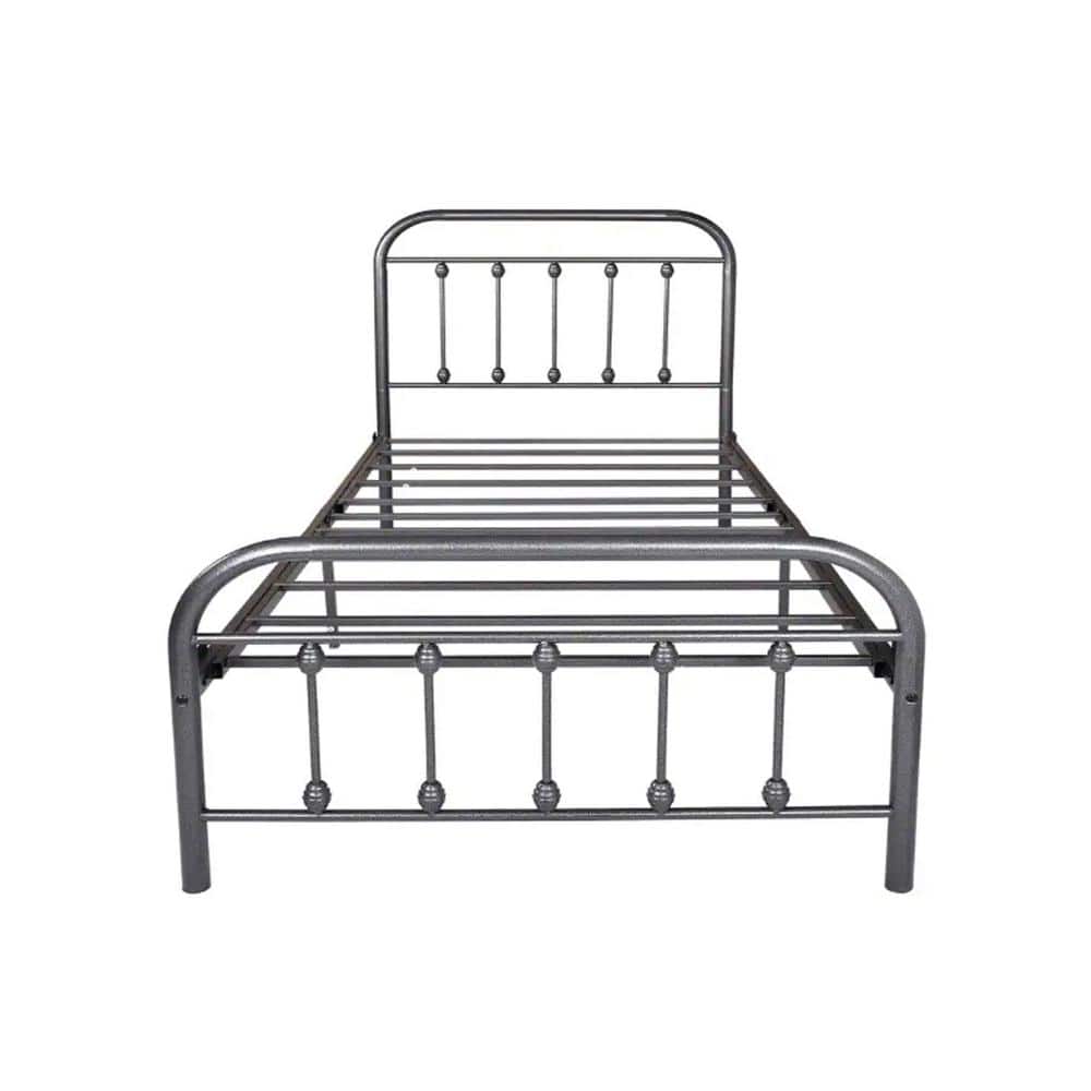 Tahanbath BlackandSilver Metal Bed Frame Twin Platform Bed Mattress Foundation with Victorian