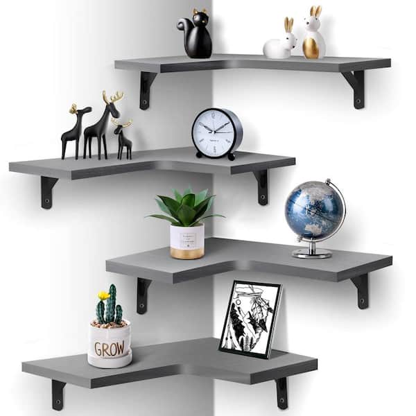 Unbranded 0.6 in. W x 16 in. D Grey Wall Mounted Wood Shelves Composite Decorative Wall Shelf, Set of 4