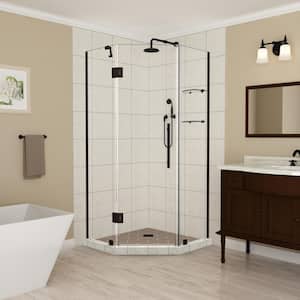 Merrick GS 36 in. to 36.5 in. x 72 in. Frameless Neo-Angle Hinged Shower Enclosure with Glass Shelves in Bronze