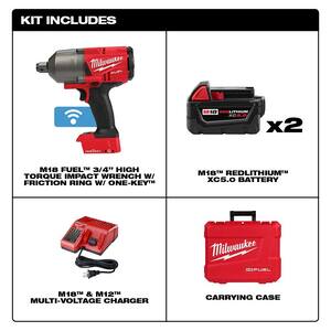 M18 FUEL ONE-KEY 18V Lithium-Ion Brushless Cordless 3/4 in. Impact Wrench w/Friction Ring Kit w/(2) 5.0Ah Batteries
