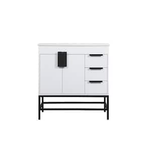 Timeless Home 22 in. W x 32 in. D x 33.5 in. H Bath Vanity in White with Ivory White Engineered Stone Top