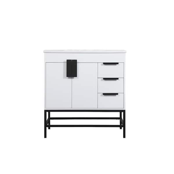 Unbranded Timeless Home 22 in. W x 32 in. D x 33.5 in. H Bath Vanity in White with Ivory White Engineered Stone Top