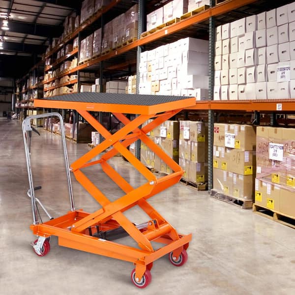 Hydraulic Scissor Cart 770 lbs. Manual Double Hydraulic Lift Table Cart 59 in. Lifting Height for Material Handling