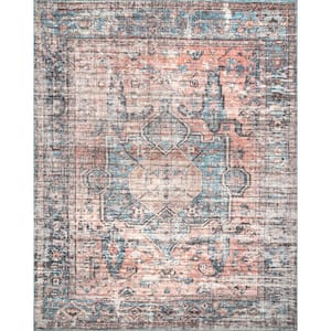 Cammy Machine Washable Faded Vintage Medallion Blue Doormat 3 ft. x 5 ft. Accent Rug