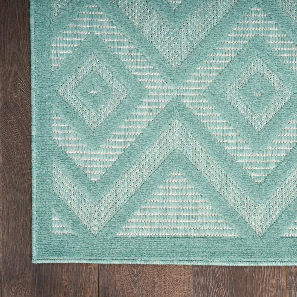 Aqua Teal Diamond 5' x 7' Easy-Care Synthetic Outdoor Rug