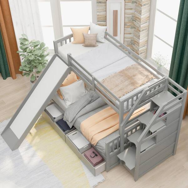 Bedz king stairway bunk beds twin over full with deals 4 drawers in the steps and 2 under bed drawers