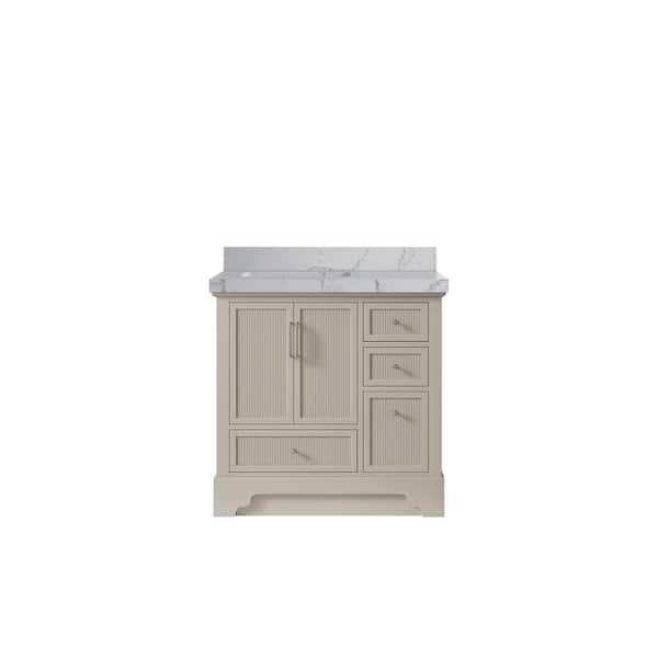 Willow Collections Alys 36 in. W x 22 in. D x 36 in. H Left Offset Single Sink Bath Vanity in Fine Grain with 2 in. Venatino qt Top
