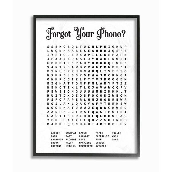 Stupell Industries Phone Crossword Puzzle Bathroom Word Design By Lettered And Lined Framed Wall Art 20 In X 16 Wrp 1390 Fr 16x20 The Home Depot - Blue Wall Decorations Crossword