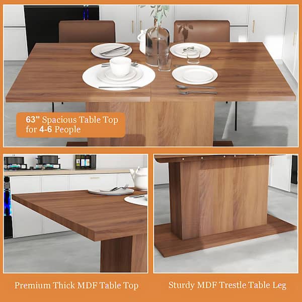 Homy Casa Charlton Cofo 5-Piece Modern Farmhouse Dining Room Set - Walnut Brown Table and Beige Dining Chairs