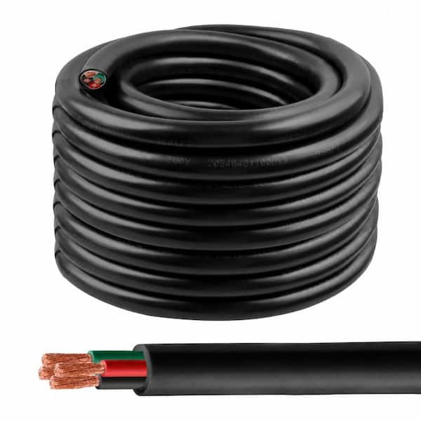 50 ft 10 AWG SJTW 4-Conductor Electrical Cable, 300V OFC Copper Wire with UV-Resistant PVC Jacket