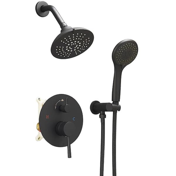 HOMEMYSTIQUE Single Handle 4-Spray Round Shower Faucet 2.5 Gpm with Detachable Handheld Shower in Black (Valve Included)
